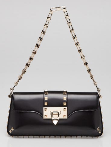 Valentino Black Brushed Leather Rockstud Shoulder Bag