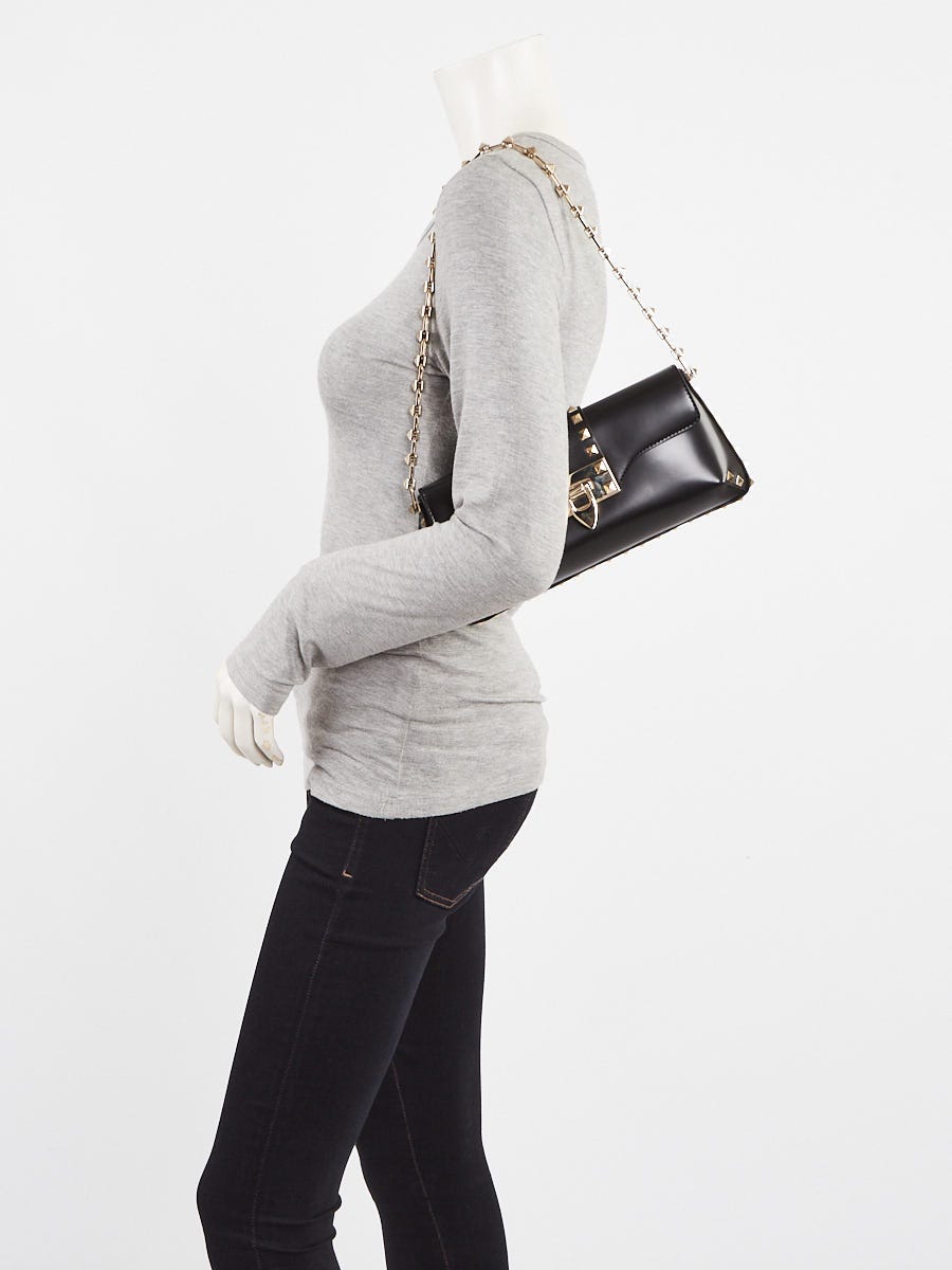 Valentino Black Brushed Leather Rockstud Shoulder Bag