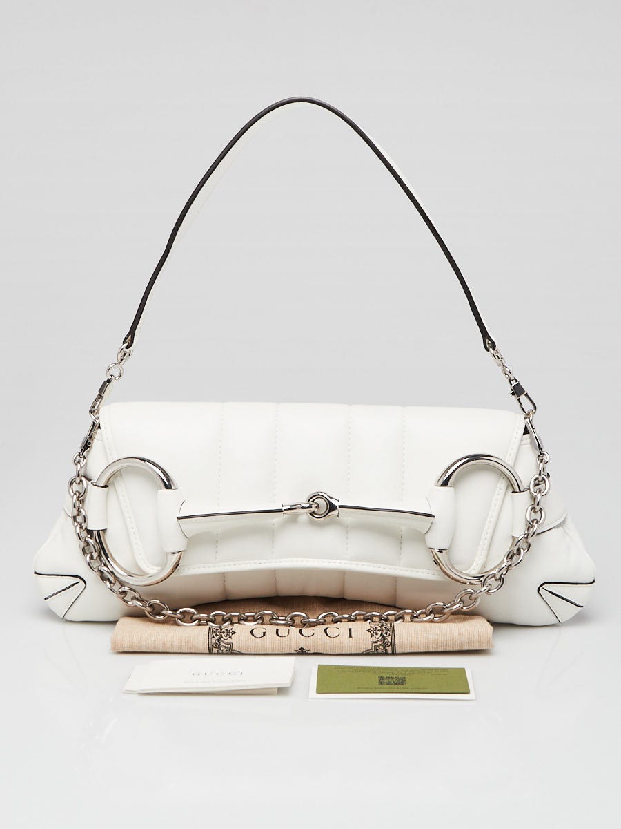 【格安saleスタート】 Leather Lambskin Quilted White Gucci Medium Chain Horsebit バッグ