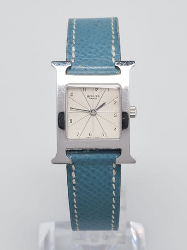 Hermes 21mm Blue Jean Epsom Leather and Stainless Steel Heure H Quartz Watch HH1.101