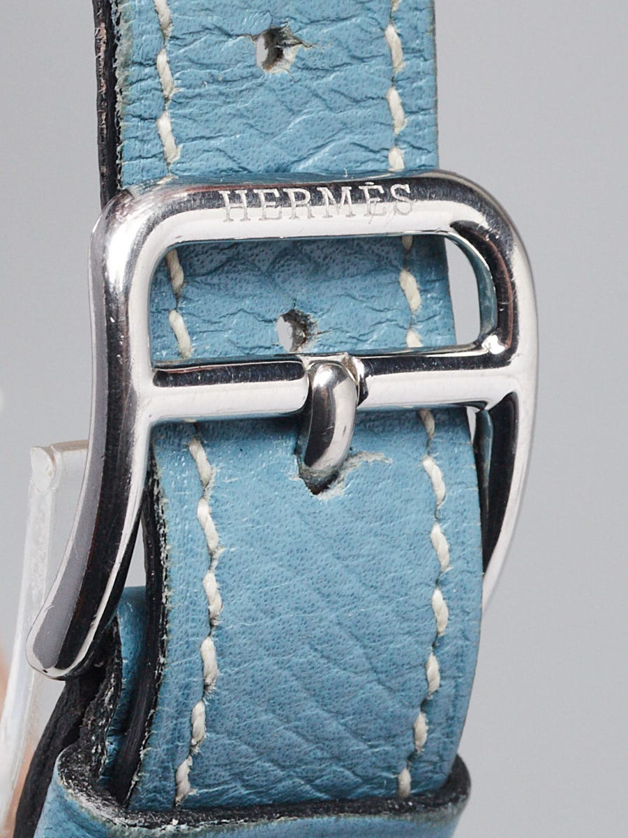 Hermes 21mm Blue Jean Epsom Leather and Stainless Steel Heure H