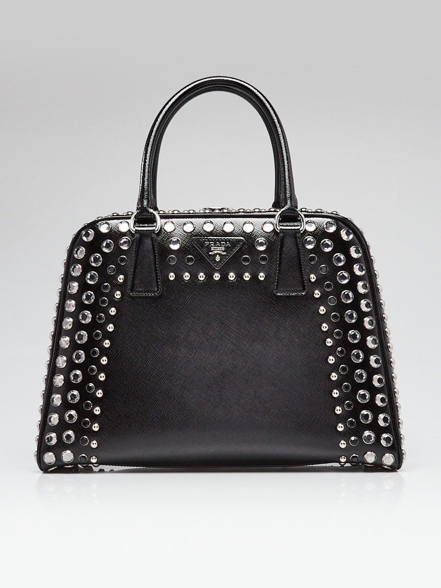 Prada Black Saffiano Vernice Leather Crystal Studded Frame Prada Black Saffiano Vernice Leather Crystal Studded Frame