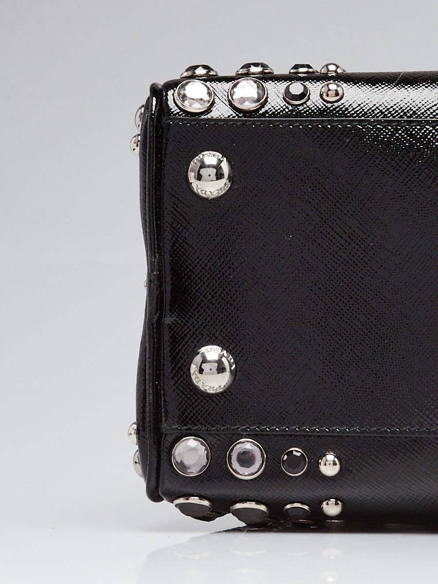 Prada Black Saffiano Vernice Leather Crystal Studded Frame Prada Black Saffiano Vernice Leather Crystal Studded Frame