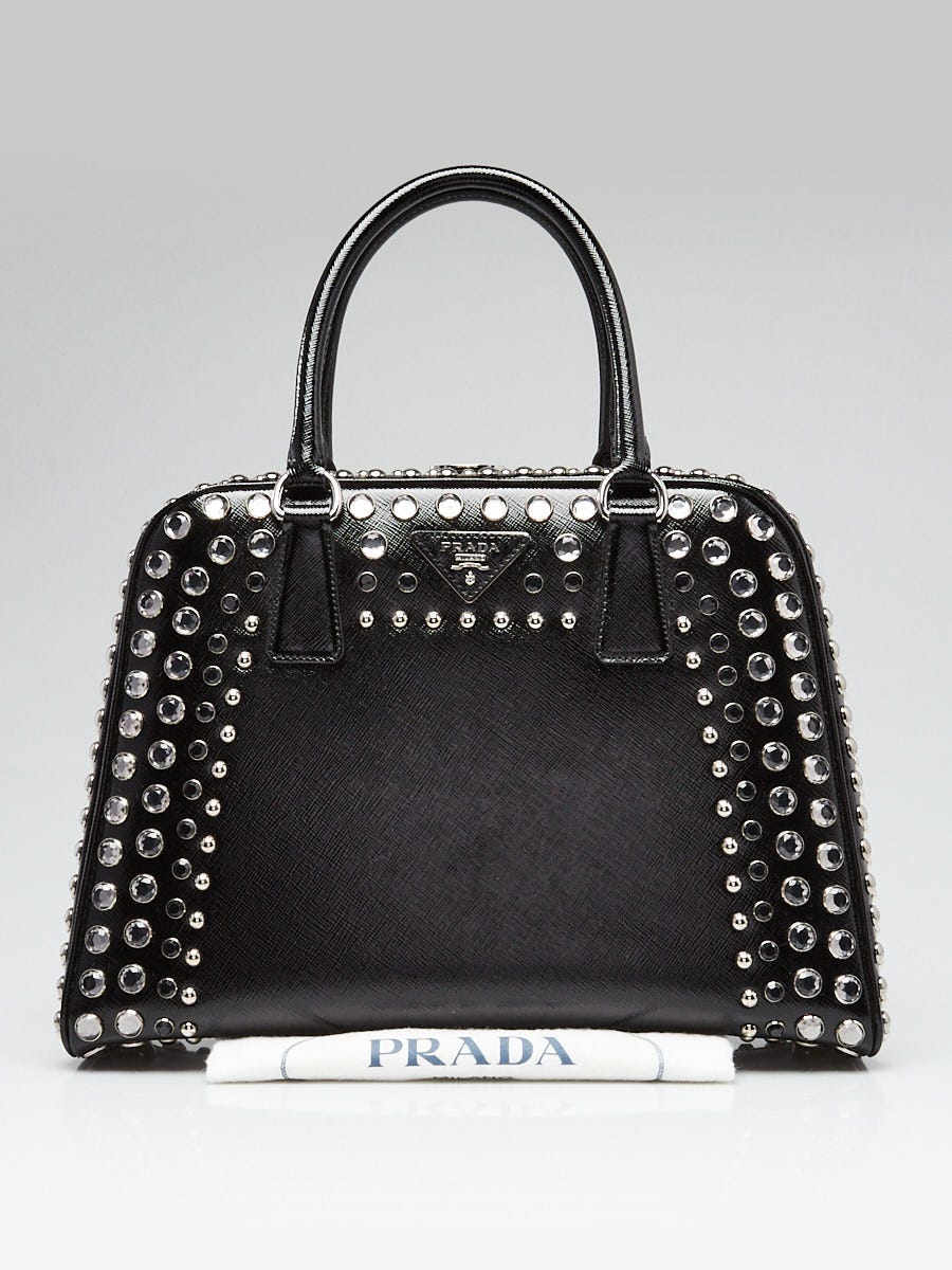 Prada Black Saffiano Vernice Leather Crystal Studded Frame Prada Black Saffiano Vernice Leather Crystal Studded Frame