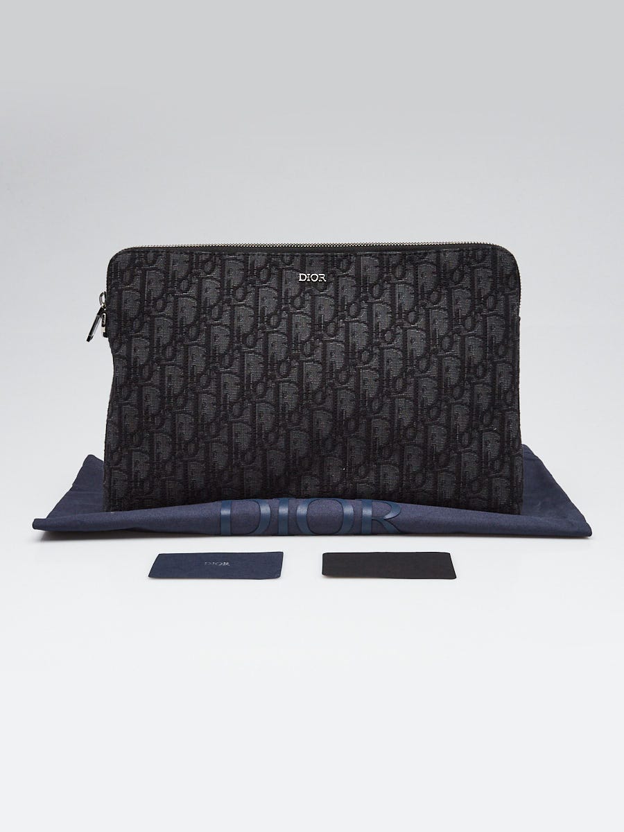 Christian Dior Black Oblique Jacquard Canvas A4 Zipped Pouch