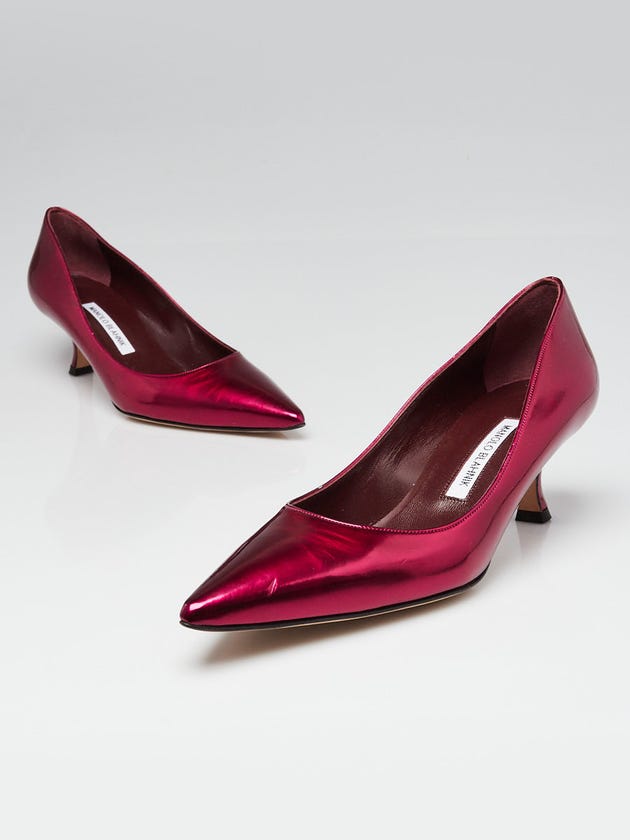 Manolo Blahnik Metallic Dark Pink BB 50 Pointed Toe Pumps Size 9/39.5