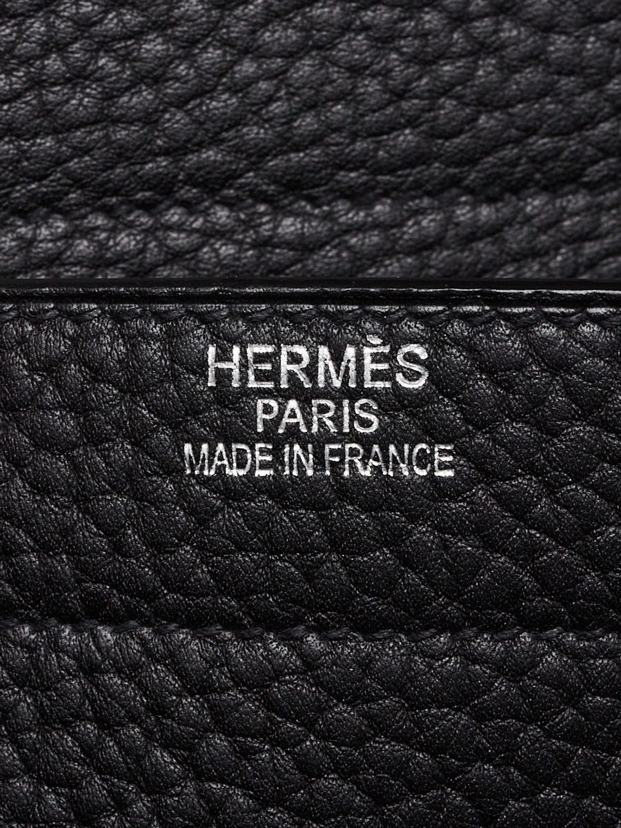 HERMES ケース 黒 レザー Made in France Hermes 38cm Black Fjord Leather Palladium Plated Sac a Depeches