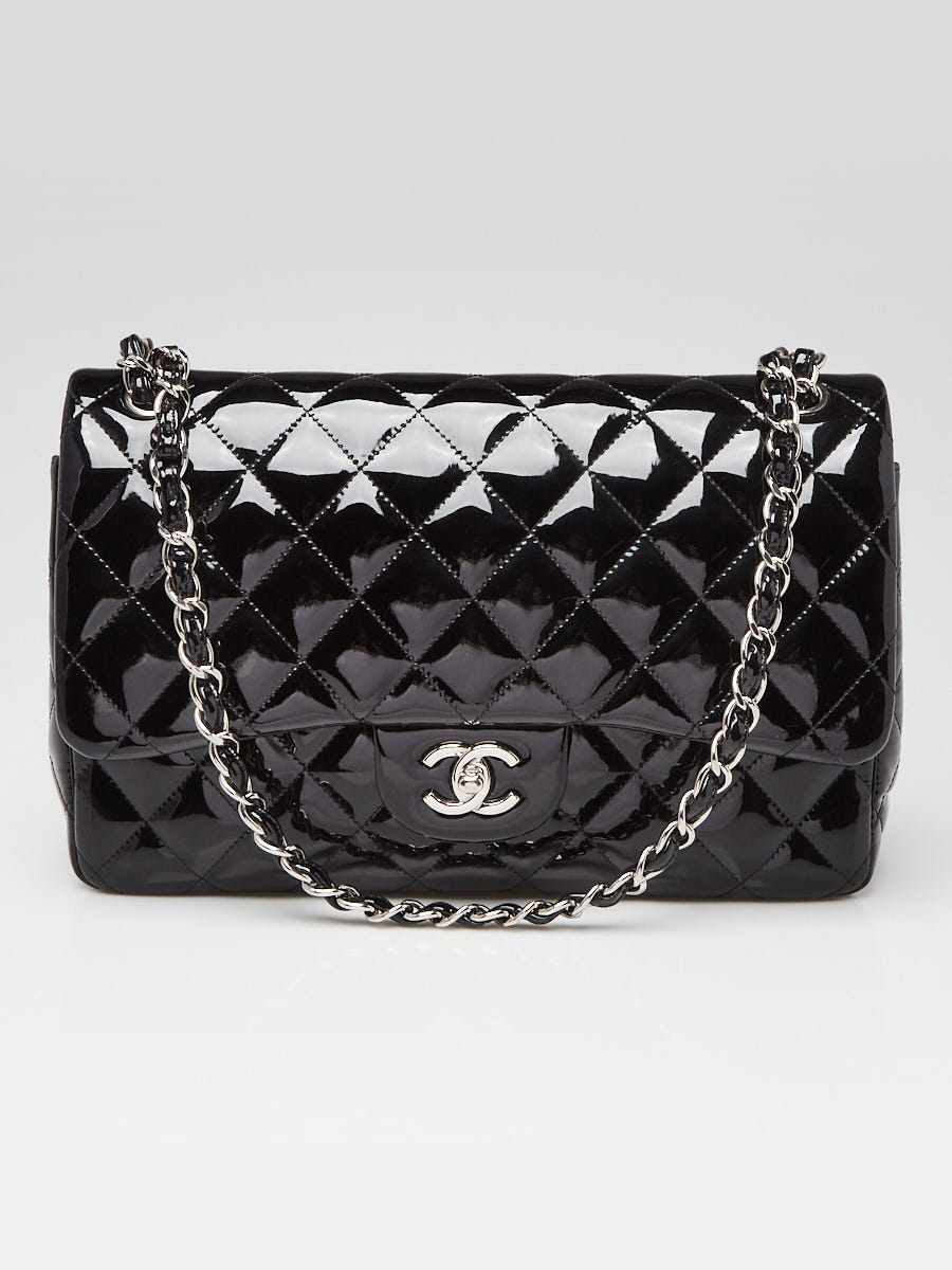 Chanel Black Quilted Patent Leather Classic Jumbo Double Flap Bag ...