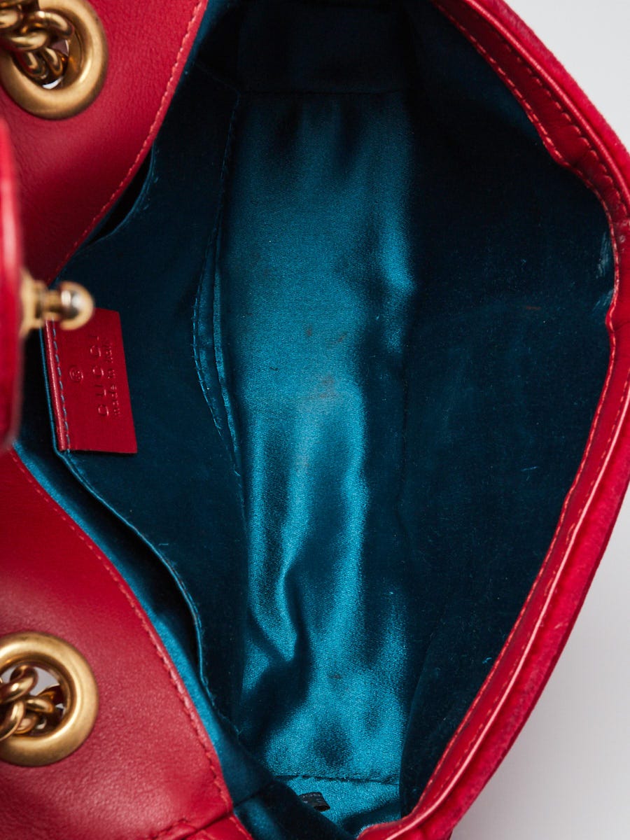 Gucci Red Velvet GG Marmont Mini Metelasse Shoulder Bag