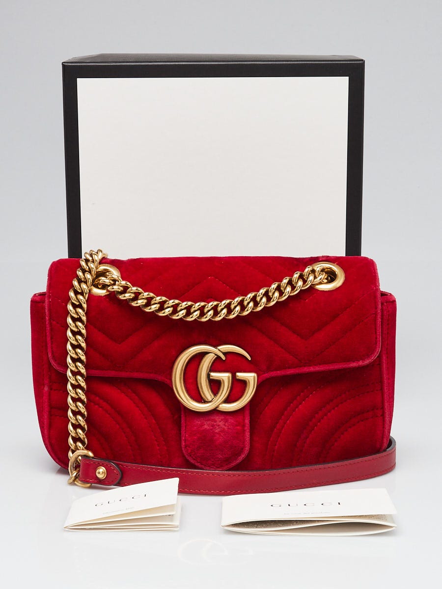 Gucci Red Velvet GG Marmont Mini Metelasse Shoulder Bag