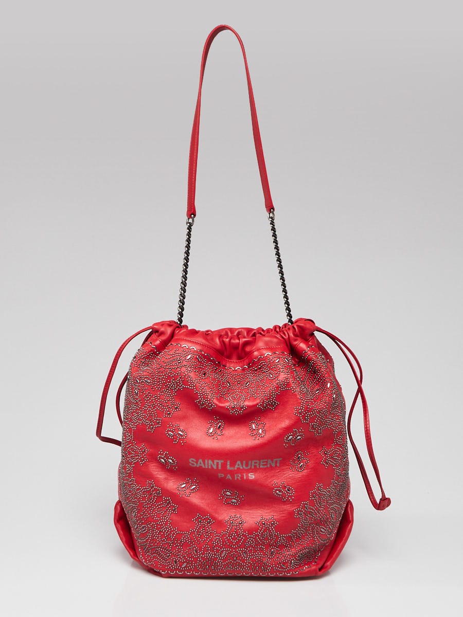 Yves Saint Laurent Red Lambskin Leather Studded Bandana Yves Saint Laurent Red Lambskin Leather Studded Bandana