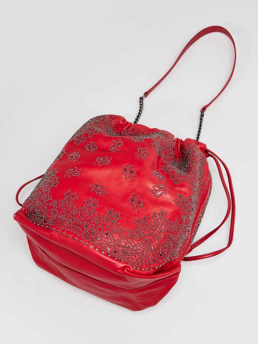 Yves Saint Laurent Red Lambskin Leather Studded Bandana