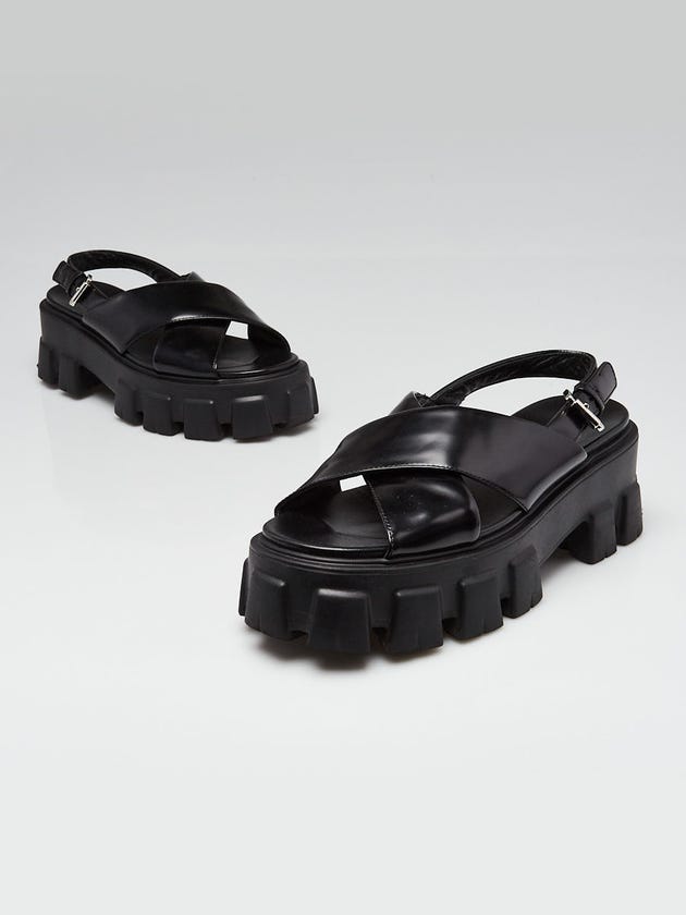 Prada Black Leather Monolith Chunky Sandals Size 7/37.5
