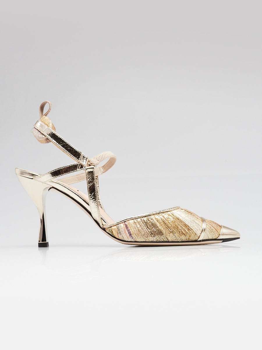 Fendi Gold/Platino Metallic Fabric Colibri Lite Pumps Size 9/39.5