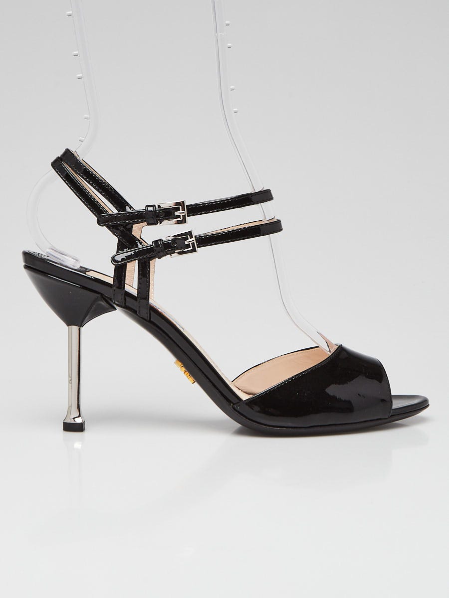 Prada Nero Saffiano Vernice Leather Sandals Size 7.5/38 | Yoogi's