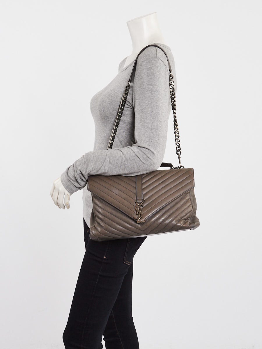 Yves Saint Laurent Grey Chevron Quilted Leather Monogram Large College Bag
