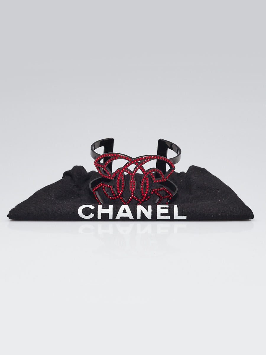 Chanel Red Crystal Black Metal CC Cuff Bracelet