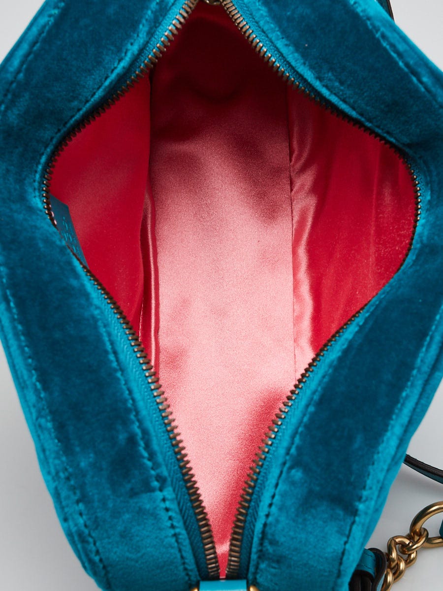 Gucci Teal Quilted Velvet Marmont Metalasse Small Camera Bag