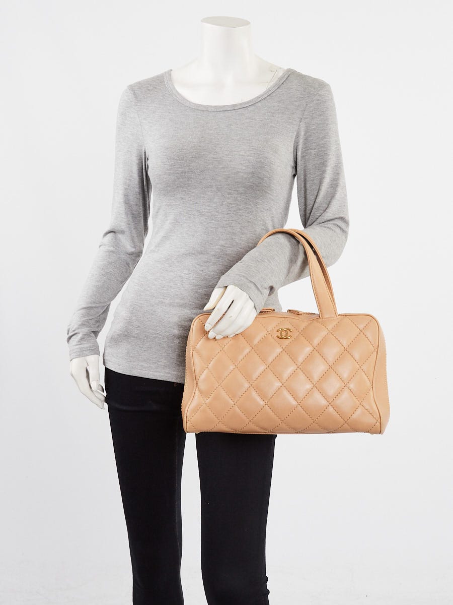 Chanel Beige Quilted Leather Surpique Bowler Bag | Yoogi's Closet
