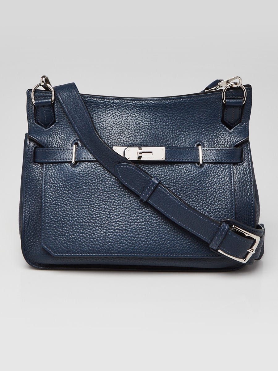 Hermes 28cm Bleu De Prusse Clemence Leather Palladium Plated