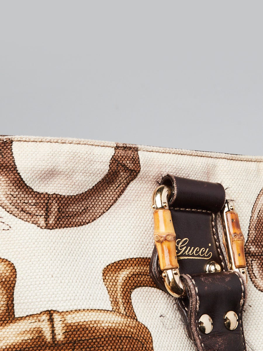 Gucci Brown/White Canvas/Leather Horsebit Print Tote Bag | Yoogi's