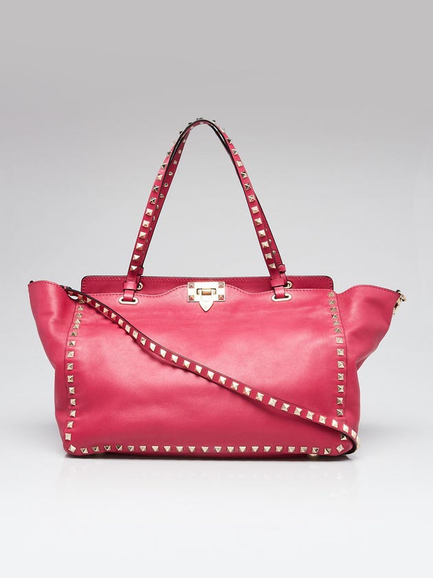 Valentino Pink Leather Rockstud Trapeze Medium Tote Bag