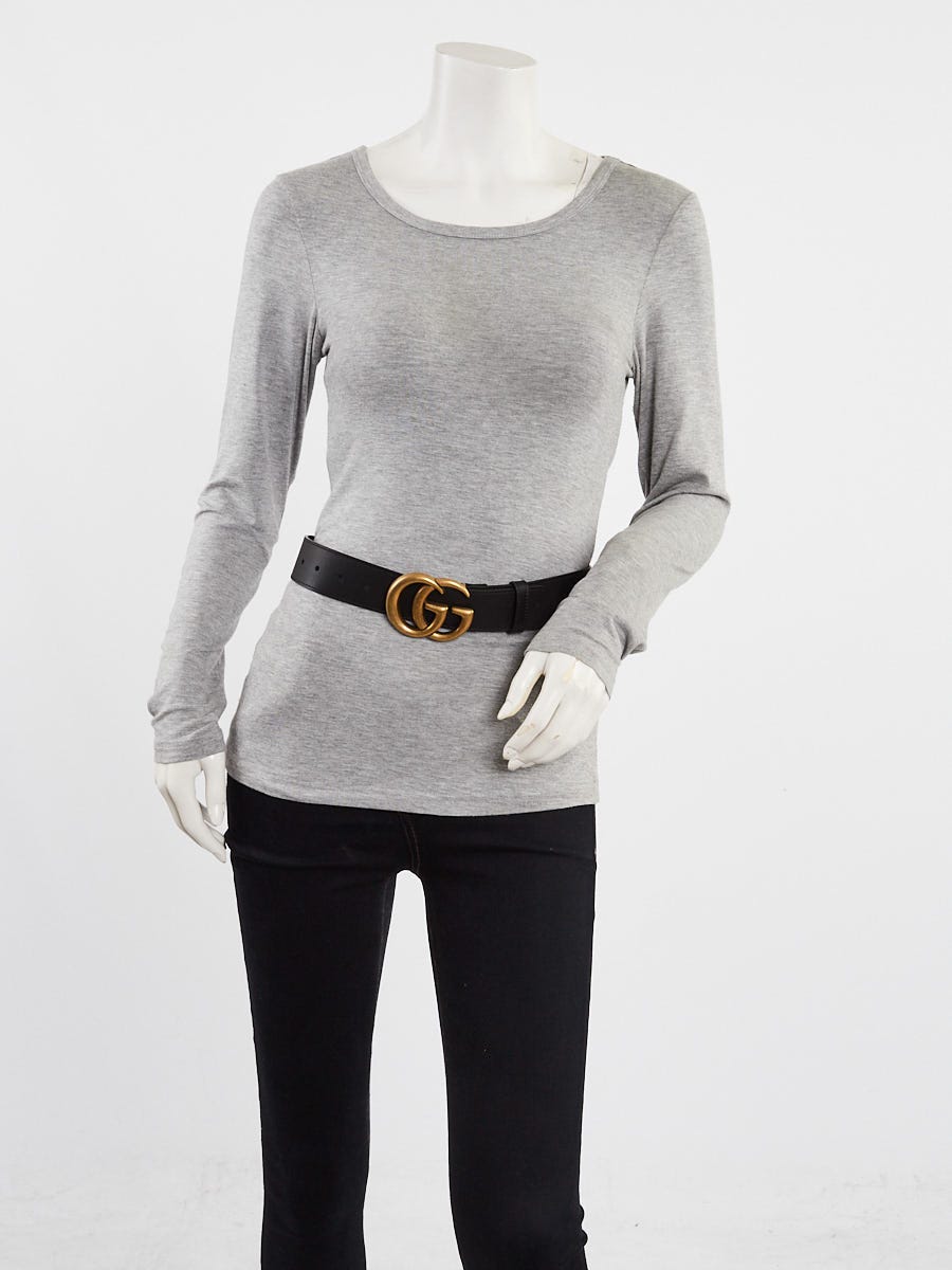 Gucci Black Smooth Leather Double G Belt Size 70/28