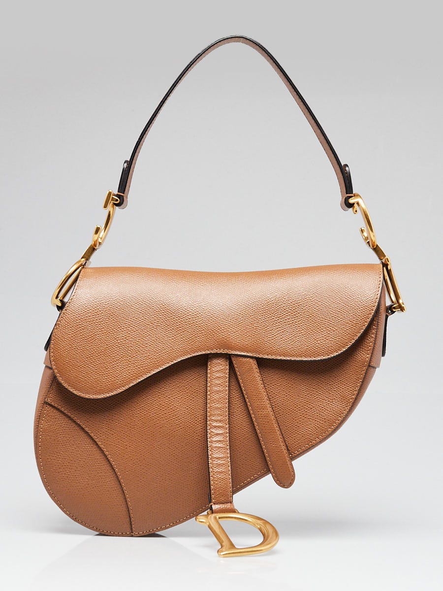 Christian Dior Camello Grained Calfskin Leather Saddle Bag