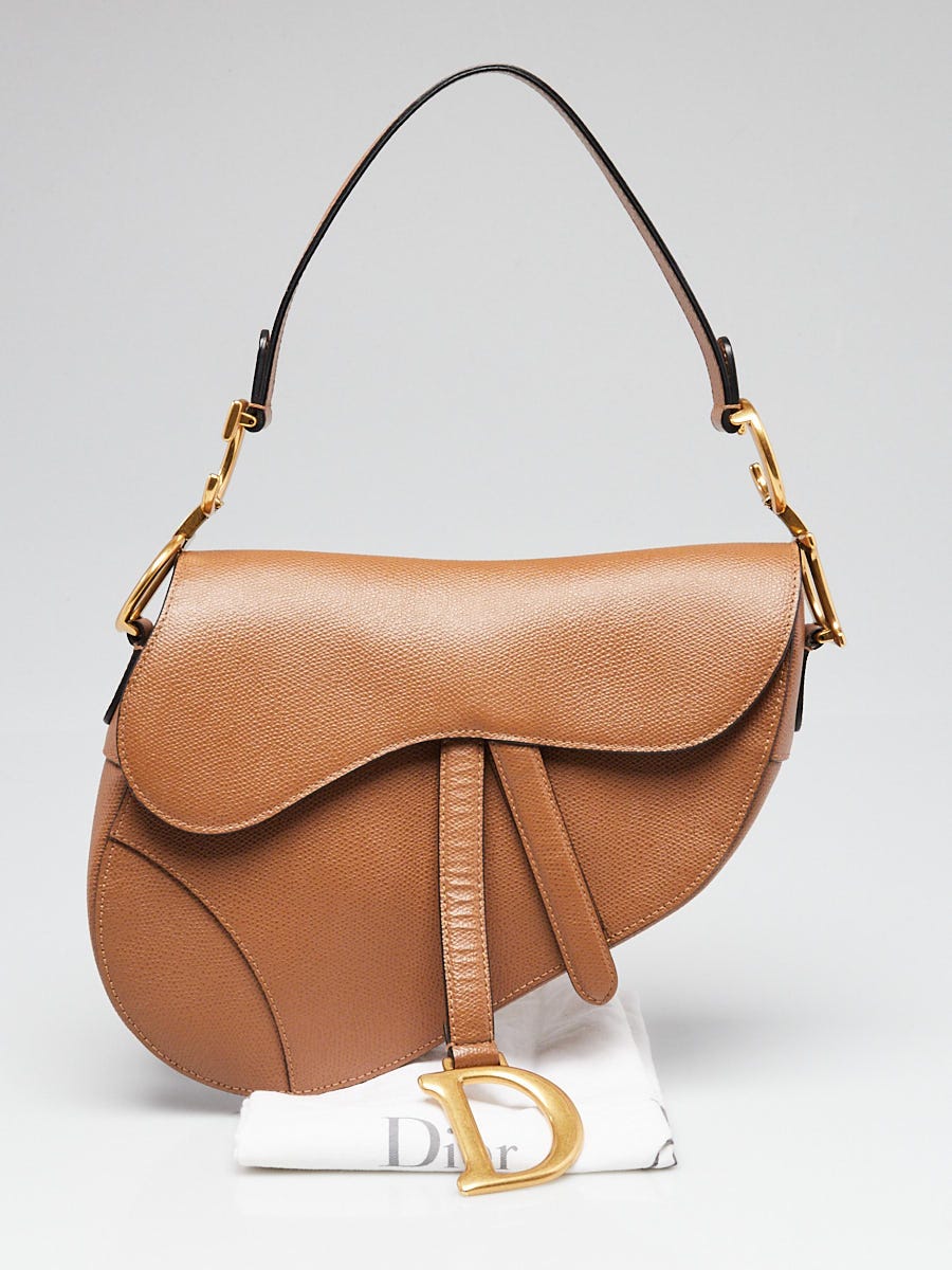 Christian Dior Camello Grained Calfskin Leather Saddle Bag
