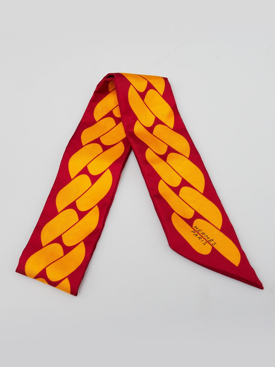 正規品 Hermes Red/Orange Twilly Printed Noue C'est Clic Silk 小物
