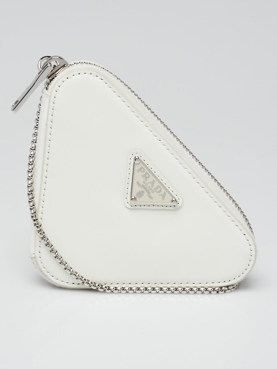 Prada White Spazzolato Leather Triangle Mini Pouch Crossbody