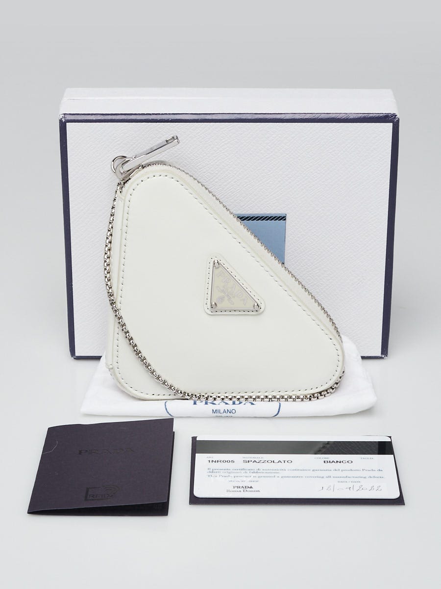 Prada White Spazzolato Leather Triangle Mini Pouch Crossbody