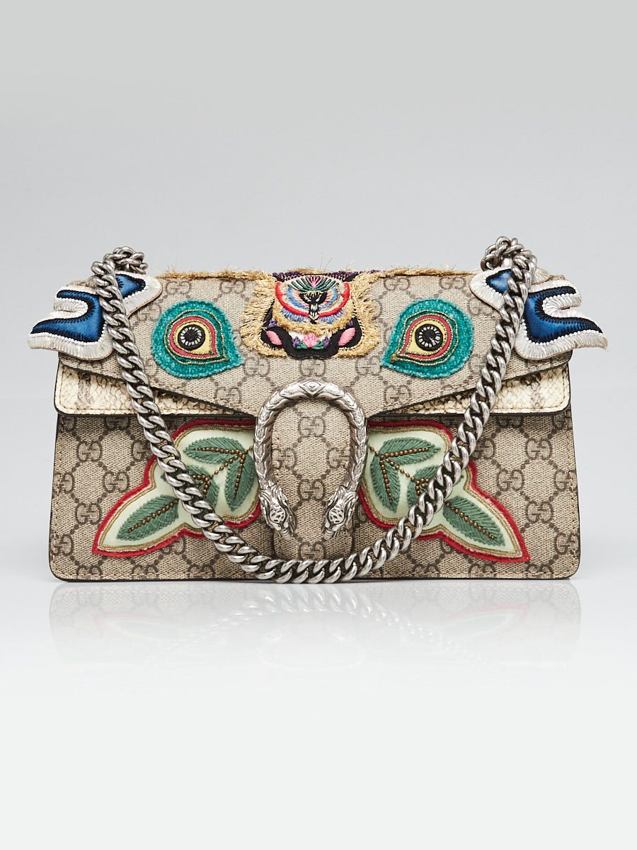 Gucci Beige GG Supreme Coated Canvas and Python Embroidered