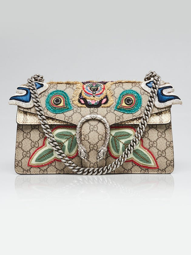 Gucci Beige GG Supreme Coated Canvas and Python Embroidered Dionysus Small Shoulder Bag