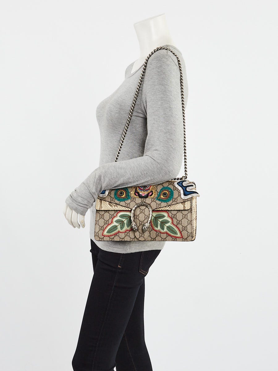 Gucci Beige GG Supreme Coated Canvas and Python Embroidered Dionysus Small Shoulder Bag