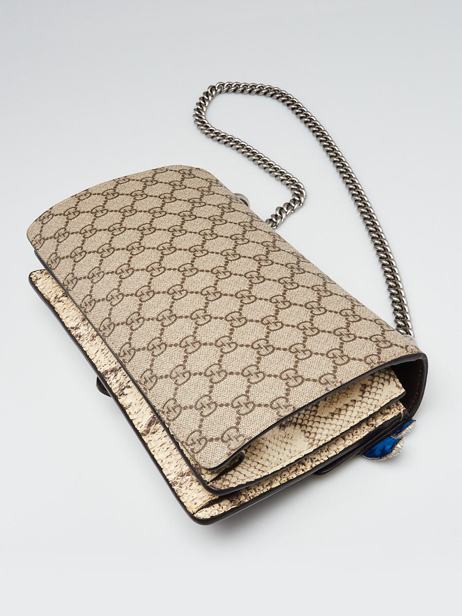Gucci Beige GG Supreme Coated Canvas and Python Embroidered