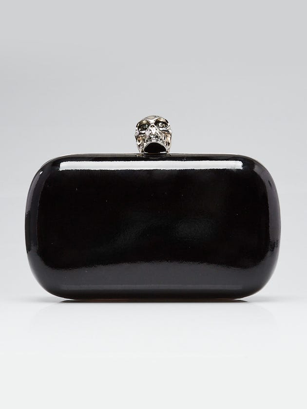 Alexander McQueen Black Patent Leather Crystal Skull Box Clutch Bag
