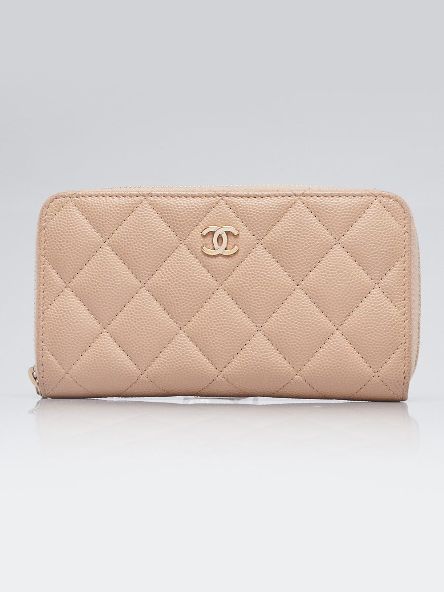 Chanel Beige Quilted Caviar Leather Timeless Classic Zippy Wallet