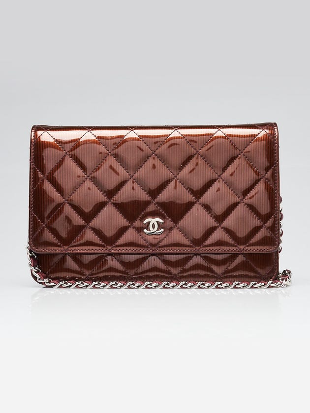 Chanel Burgundy Striated Quilted Patent Leather Classic WOC Clutch Bag