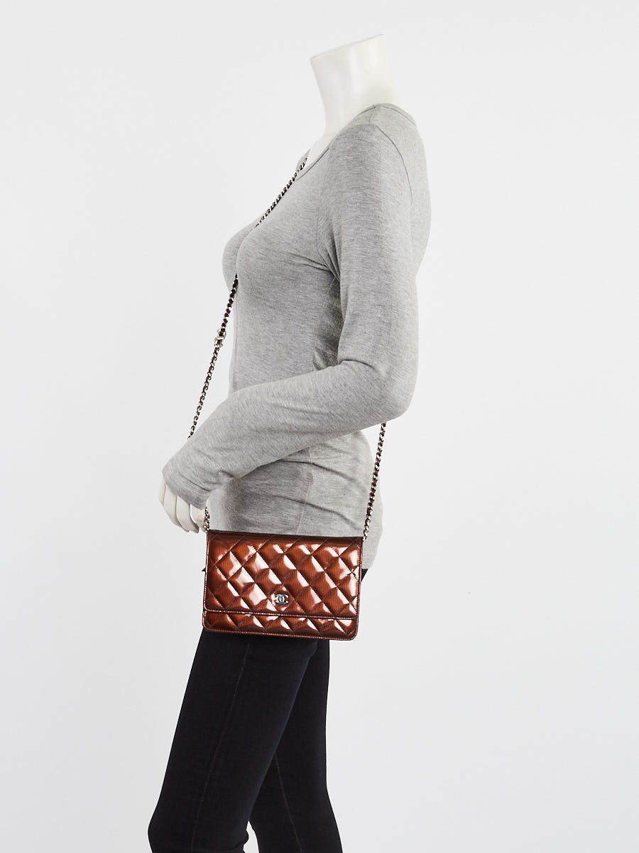 Chanel Burgundy Striated Quilted Patent Leather Classic WOC Clutch Bag