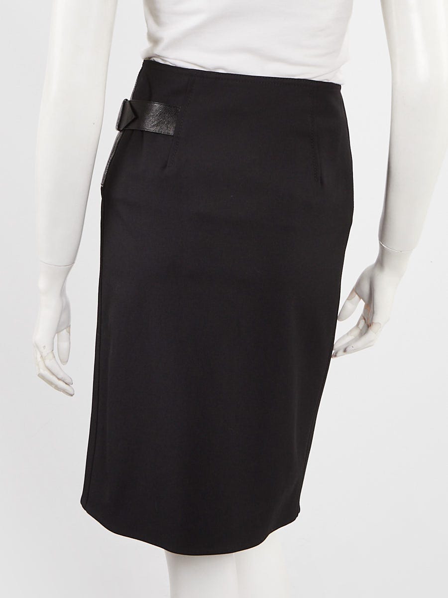 Louis Vuitton Black Cotton/Leather High Waisted Wrap Skirt