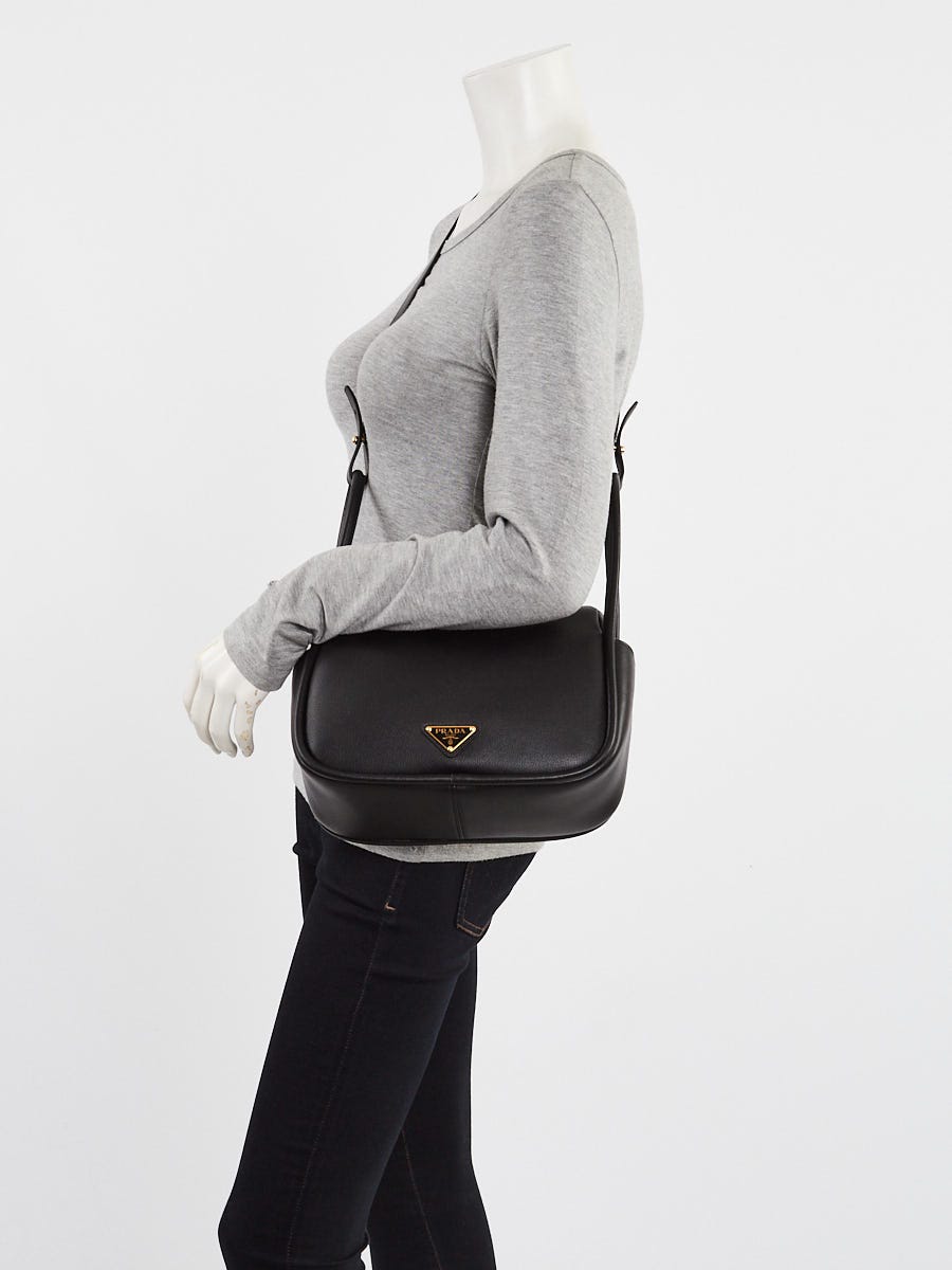 Prada Black Soft Grain Leather Darling Shoulder Bag