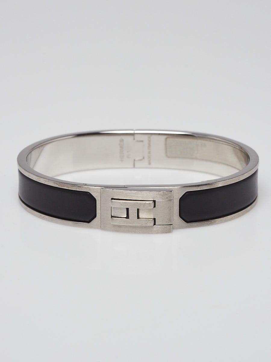 Hermes Mat Enamel Brushed Palladium Plated Jet Bracelet Size T5