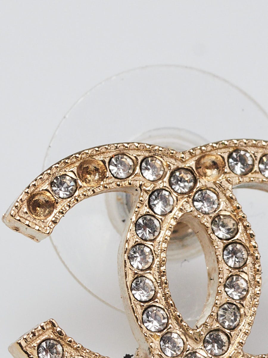 Chanel Goldtone Crystal CC Stud Earrings | Yoogi's Closet