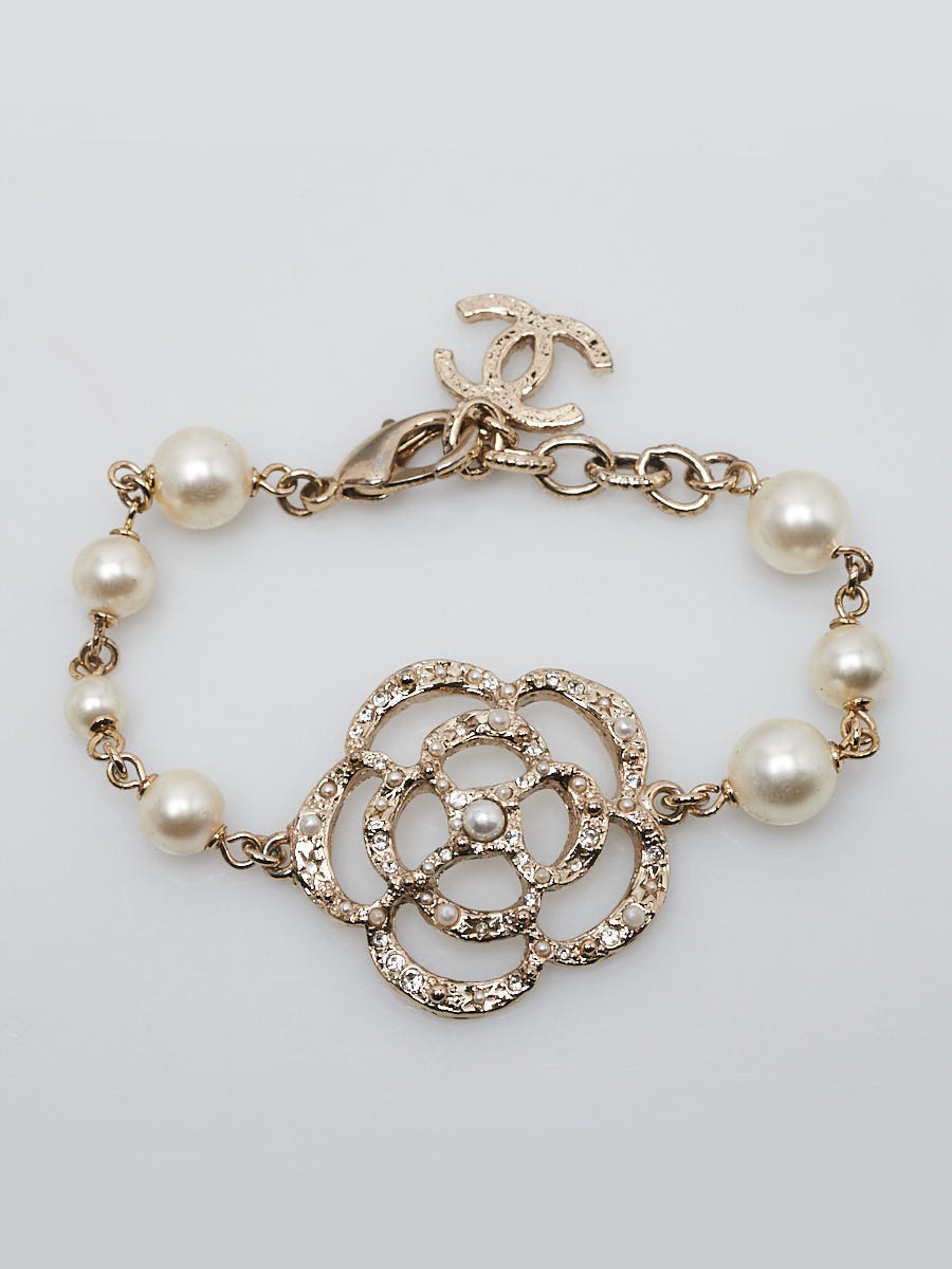 Chanel Glass Pearl and Crystal Camellia Bracelet | Yoogi's Chanel Glass Pearl and Crystal Camellia Bracelet | Yoogi's