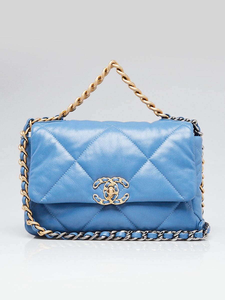 Chanel Blue Quilted Lambskin Leather Chanel 19 Small Flap Bag