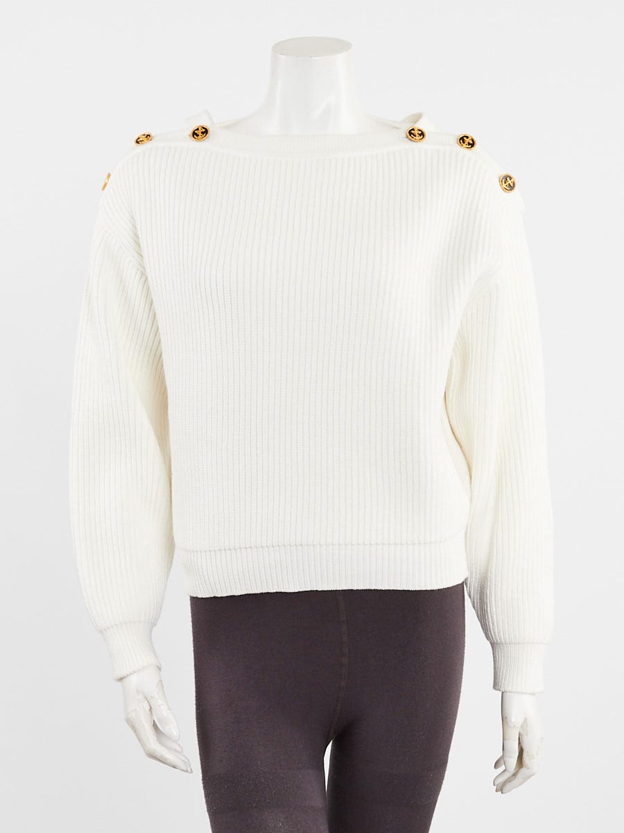 Louis Vuitton Creme Cotton Blend Sailor Buttons Sweater Size XS