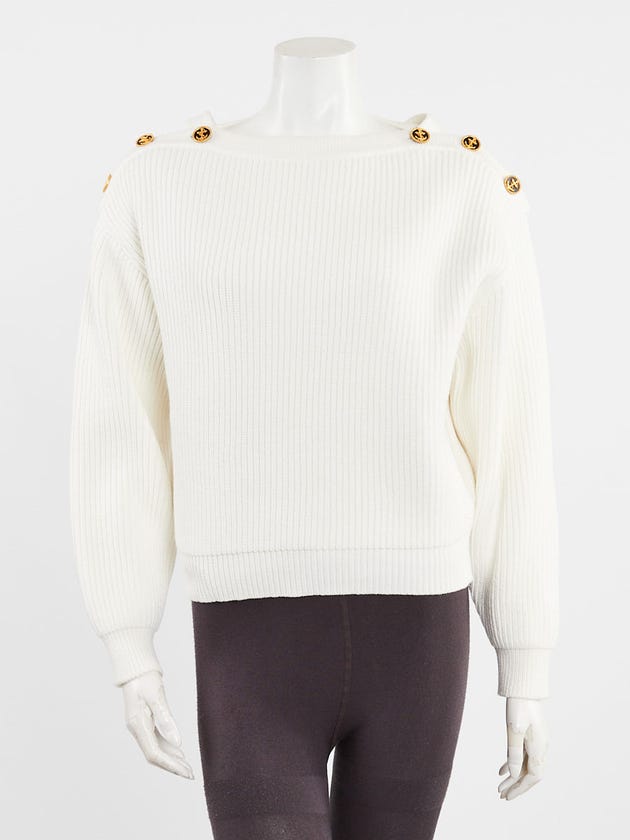Louis Vuitton Creme Cotton Blend Sailor Buttons Sweater Size XS