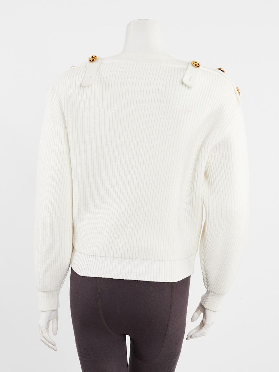 Louis Vuitton Creme Cotton Blend Sailor Buttons Sweater Size XS