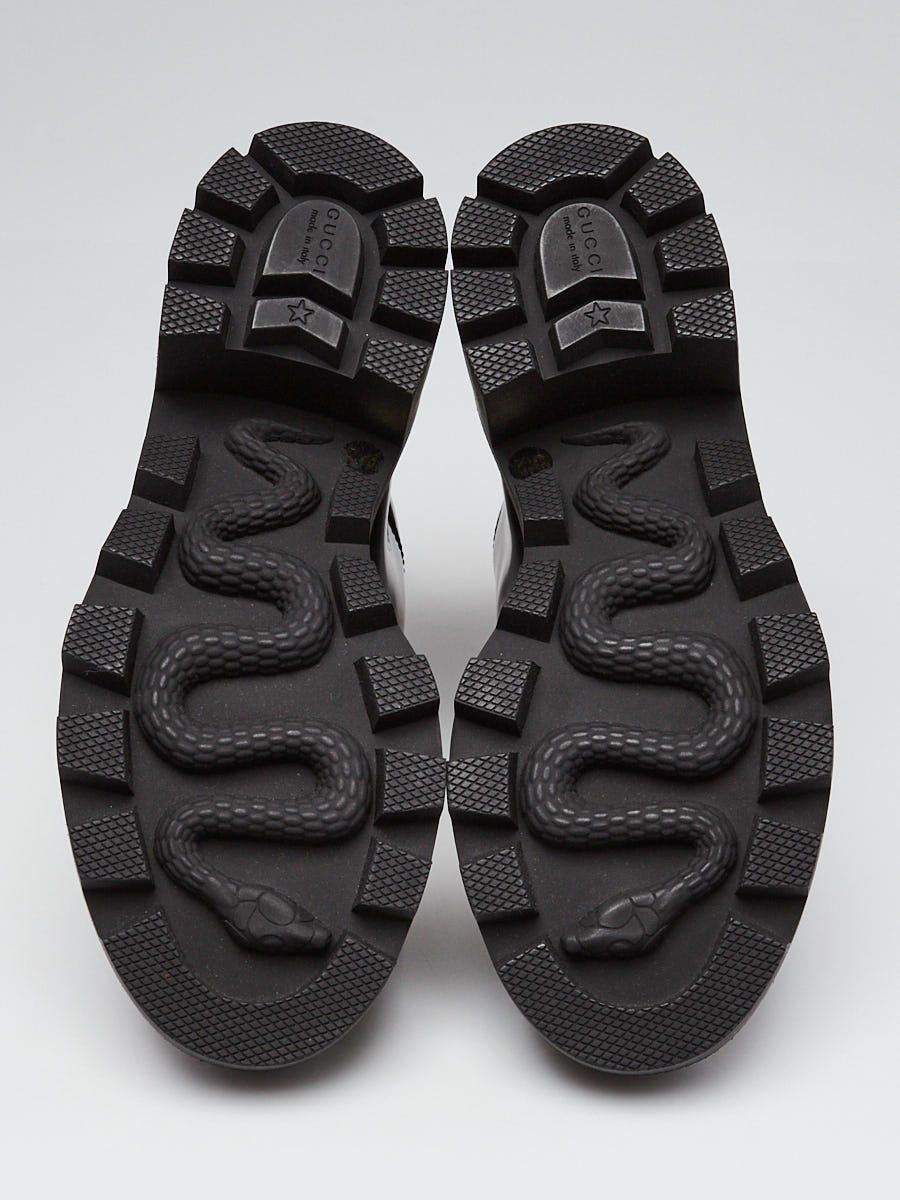 Gucci Black Shiny Calfskin Leather Sylvie Web Moto Boots Size 4/34.5